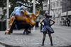 The Fearless Girl statue facing Charging Bull in Lower Manhattan, New York City