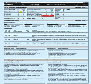 ESG summary sheet