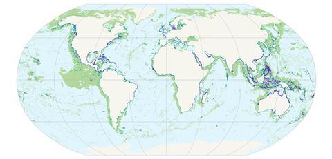 Location of marine natural capital assets (marine sediment carbon, coral reefs, cold corals, seagrasses, mangroves, saltmarshes, tidal flats, seamounts, cold seeps, and hydrothermal vents)