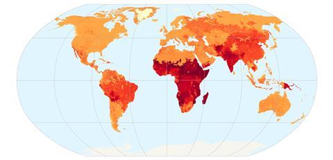 Hotspots of water depletion are found in sub-Saharan Africa and the Indian subcontinent.