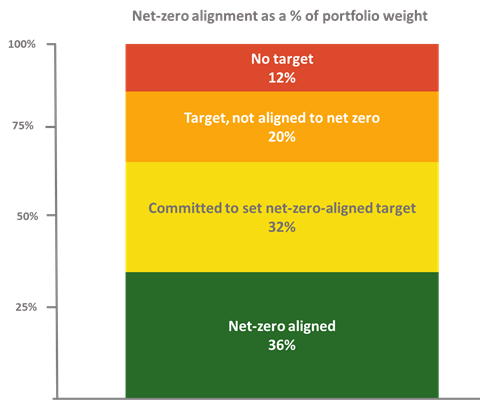 Chart showing Net-zero alignment as a % of portfolio weight. 
