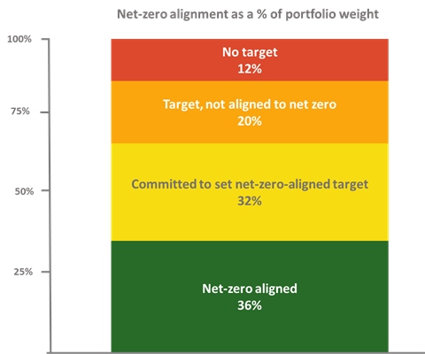 Graphique montrant l'alignement Net-zero en % de la pondération du portefeuille. 