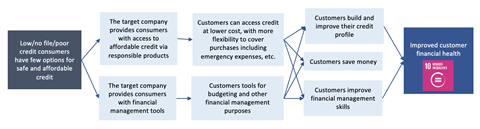 Graphic showing theory of change example for a company focused on improved consumer health