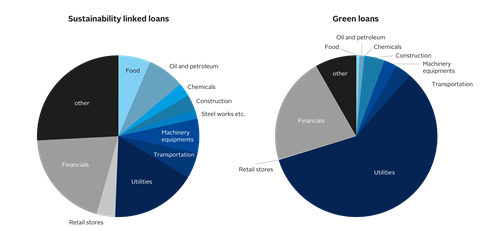 Pie chart showing the sector coverage of sustainability linked and green loans