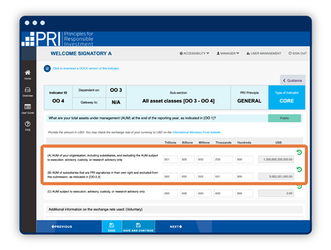 Image showing how to enter AUM in Reporting Tool