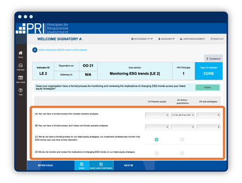 Image showing radio buttons and drop-down answers in closed-ended indicators