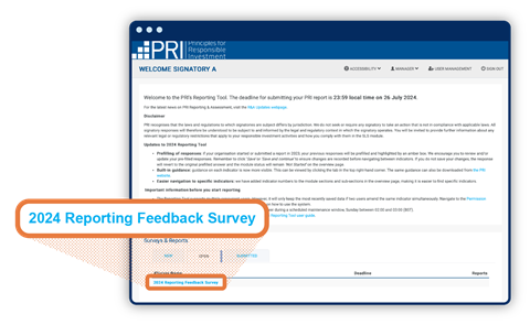 Image showing where to access Reporting Feedback Survey on Overview page