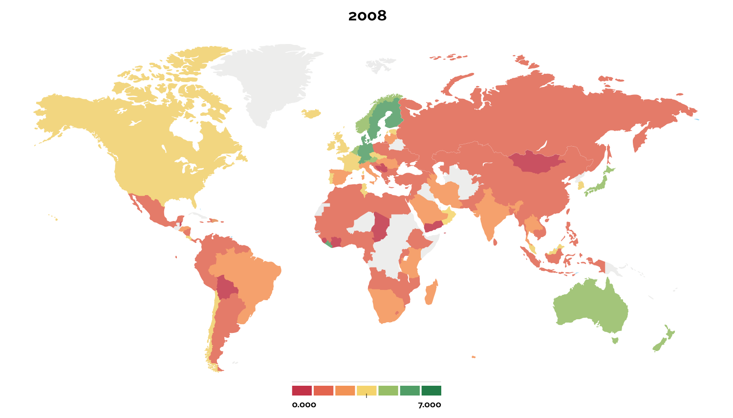 Domestic vs Foreign Emissions World Map 2008-2015